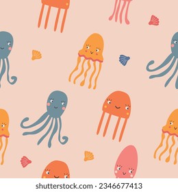 cute pattern with jellyfish and octopus