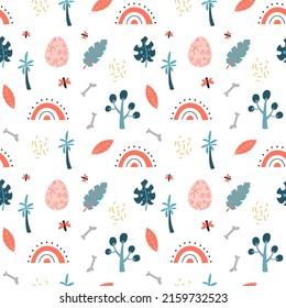 Cute pattern Jurassic period. Illustration for the design of children's rooms, textiles, holidays, wallpapers, backgrounds.