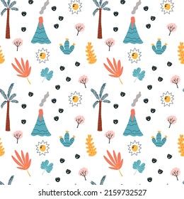 Cute pattern Jurassic period. Illustration for the design of children's rooms, textiles, holidays, wallpapers, backgrounds.