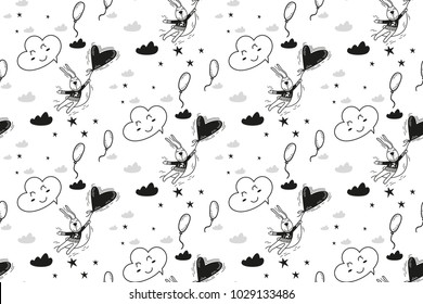 Cute pattern for kids, girls and boys. Vector illustration. It can be used to create prints, packaging, invitations, simple designs, gift wraps, festive decor, clothes, bags, pillows, postcards, cups