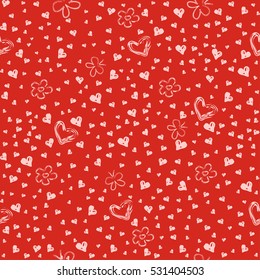 Cute pattern for kids, girls and boys. Creative vector background is made up of hearts and flowers. It can be used to create prints, packaging, invitations, simple designs. 