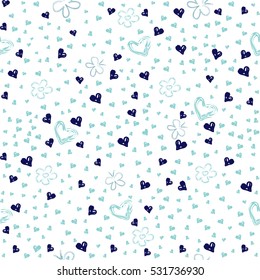 Cute pattern for kids, girls and boys. Creative vector background is made up of hearts and flowers. It can be used to create prints, packaging, invitations, simple designs.