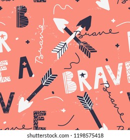 Cute pattern for kids with sign "BRAVE".