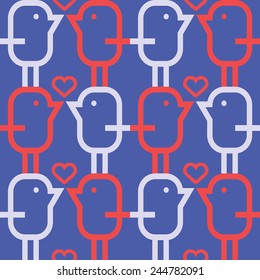 cute pattern with kissing birds and hearts