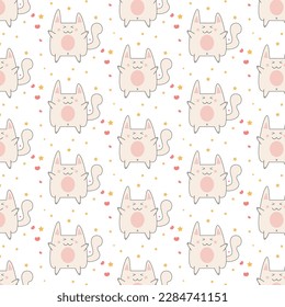 Cute pattern with a kitten, hearts and stars