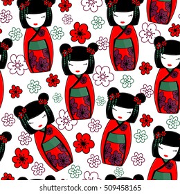 Cute Pattern Kokeshi Japanese Dolls Talismans Stock Vector (Royalty ...