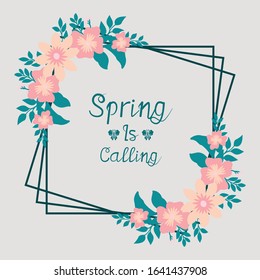 Cute pattern of leaf and floral frame design, for spring calling greeting card design. Vector