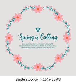 Cute pattern of leaf and floral frame, for spring calling greeting card wallpaper design. Vector