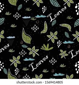 Cute Pattern with Leaves. Hand Drawn Scandinavian Style. Vector Illustration
