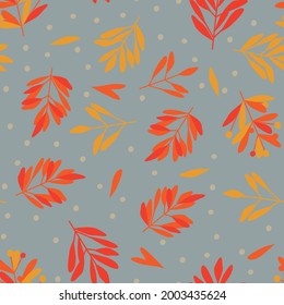 Patrón lindo con hojas sobre un fondo azul. Plantas minimalistas de colores. Diseño hipster para ropa, vestimenta o ropa de cama. Adecuado para afiches, tarjetas y envoltura de regalos. Eps 10
