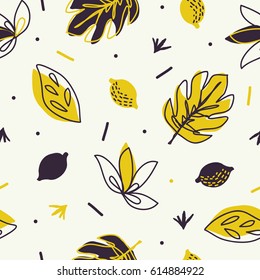 Cute pattern with lemons and leaves.