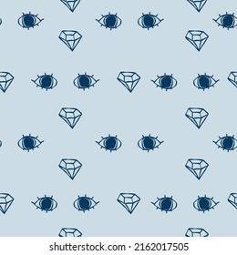 Cute pattern with line crystals, eyes seamless background. Blue textile for child. Minimalism you are a diamond paper scrapbook for kids.