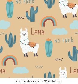 cute pattern with llamas and cactuses. nursery design, print fabric, wallpaper, wrapping and more