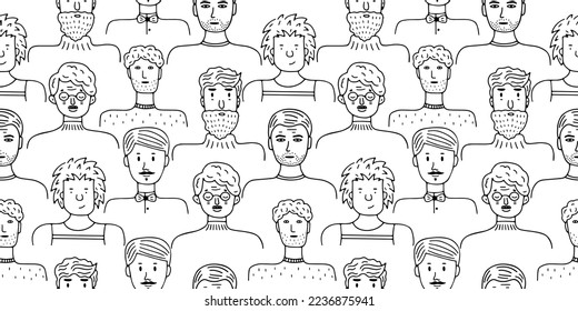 Cute pattern of male portraits for banner