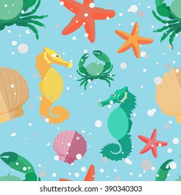 cute pattern with marine life. seamless for gift wrapping paper and printing and web projects. vector illustration