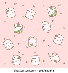 Cute pattern with marshmallows on a pink background
