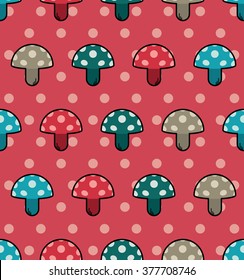 Cute pattern with mushrooms. Beautiful background. Mushroom pattern can be used for wallpaper, cover fills, web page background, surface textures. Vector mushroom.