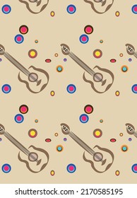  Cute pattern on a body background with a guitar. A pattern for everyone who loves music. Musical pattern