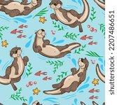 cute pattern with otters. Hand-drawn background for textiles, factories, children