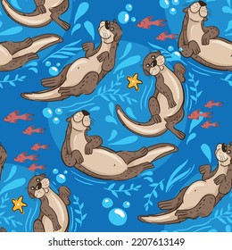 cute pattern with otters. Hand-drawn background for textiles, factories, children's clothing and more
