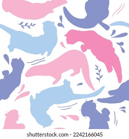 cute pattern with otters. Hand-drawn background for textiles, factories, children's clothing and more
