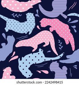 cute pattern with otters. Hand-drawn background for textiles, factories, children's clothing and more
