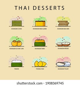 Cute pattern painting Thai dessert icons