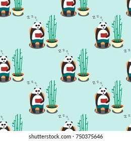 Cute pattern with panda and bamboo