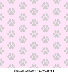 Cute pattern with paw prints. Abstract background, animal tracks. Gray silver trace, pink background. Simple seamless pattern.