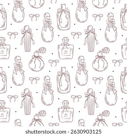 Cute pattern with perfume bottles and ribbon bows