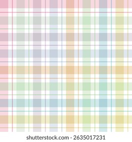 cute pattern for picnic blanket design. Pastel multicolored tartan check plaid graphic for tablecloth, oilcloth, other modern everyday spring summer fashion Easter holiday textile or paper print.