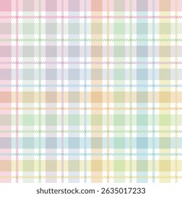 cute pattern for picnic blanket design. Pastel multicolored tartan check plaid graphic for tablecloth, oilcloth, other modern everyday spring summer fashion Easter holiday textile or paper print.
