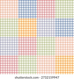 cute pattern for picnic blanket design. Pastel multicolored tartan check plaid graphic for tablecloth, oilcloth, other modern everyday spring summer fashion Easter holiday textile or paper print. 