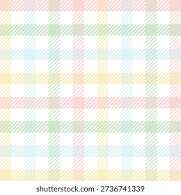 cute pattern for picnic blanket design. Pastel multicolored tartan check plaid graphic for tablecloth, oilcloth, other modern everyday spring summer fashion Easter holiday textile or paper print.
