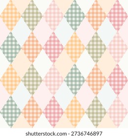 cute pattern for picnic blanket design. Pastel multicolored tartan check plaid graphic for tablecloth, oilcloth, other modern everyday spring summer fashion Easter holiday textile or paper print, argyle