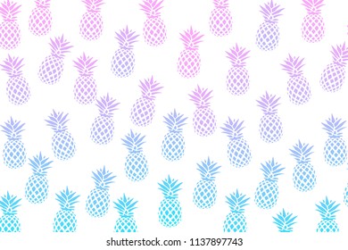 Cute pattern with pineapples on a white background. Vector illustration. Abstract Exotic summer print. Colorful gradient fruit pattern. Tropical elements. Design for textiles, banners, posters.