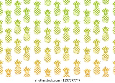 Cute pattern with pineapples on a white background. Vector illustration. Abstract Exotic summer print. Colorful gradient fruit pattern. Tropical elements. Design for textiles, banners, posters.