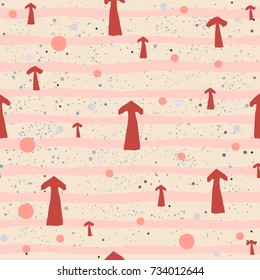 Cute Pattern with pink arrows on pinkish background with tiny dots. Seamless Baby Girl Shower Pattern with cute pink arrows and bubbles. Vector Illustration.