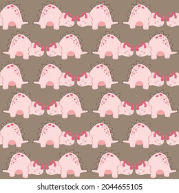 Cute pattern pink dinosaurs, vector illustration.