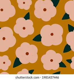 Cute pattern with pink flowers in decorative minimalistic  style . Flower repeated texture for stylish fabric design or wrapping paper. 
