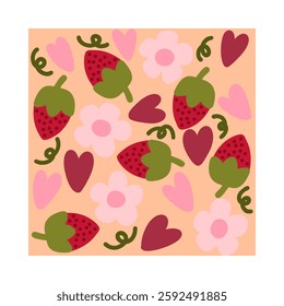 cute pattern with pink love and flowers