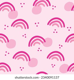 Cute pattern with pink rainbows on a pink background. Children's drawing