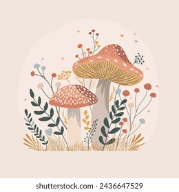 Cute pattern with plants and fungus 