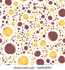 Cute Pattern Polka Dots of Soft orange and Mostly desaturated dark red color. Perfect for your design, textile, pattern fills, box, posters, cards, web page etc. Pattern under the mask. Vector.