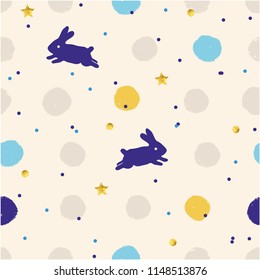 Cute pattern with rabbits and stars. Good for wrapping paper, fabric, textile, nursery decoration.