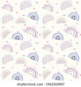 Cute pattern rainbow, star and hearts. Boho kids style. Print textile  and bags