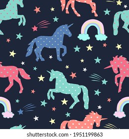 cute pattern with rainbow and unicorns.
pattern for girls.Creative  background for textile, prints, paper products, the Web. 