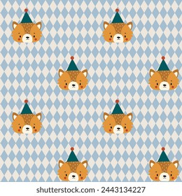 Cute pattern with rhombuses and animal head. Great for wallpaper, backgrounds, packaging, fabric, scrapbook