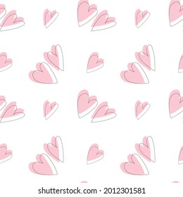 Cute pattern, romantic print with hearts. Love texture, seamless pattern for valentine's day - simple romantic wallpaper with pik hearts and black lines, for wrapping paper, for fabric, for textile.