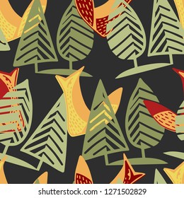 Cute pattern in Scandinavian style with decorative forest and animals. Perfect for kids fabric, textile, nursery wallpaper. Editable vector illustration